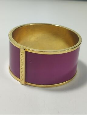 Vince Camuto Wide Cuff Bracelet Purple Pattern Wrap Gold Tone Bangle